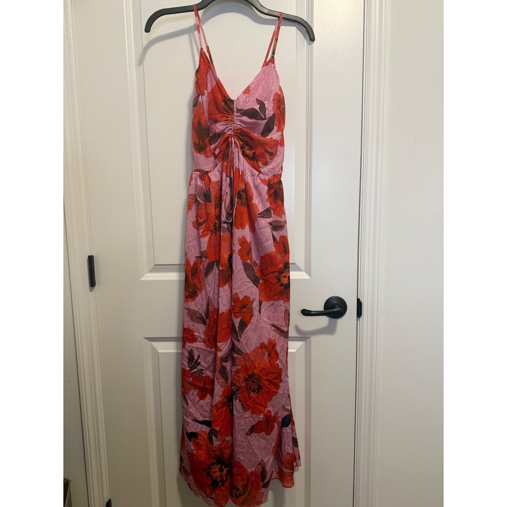 Adelyn Rae Floral Midi Dress Womens Medium Pink Red Excellent Summer Boho - Picture 4 of 13
